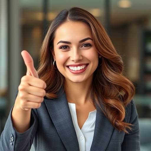 Een blije vrouw die haar duim opsteekt, symboliseert succes na sollicitatie coaching