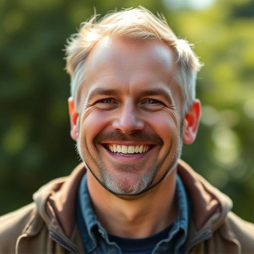 Een vrolijke man, Kevin Bakker, die succesvol terugkeerde naar de arbeidsmarkt met hulp van Succesvolle Carrière